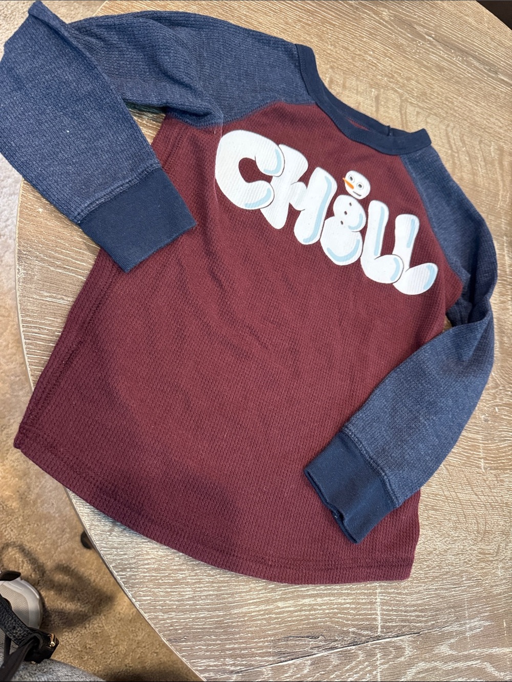 Old Navy Burgundy & Navy "CHILL" Long Sleeve Raglan Top